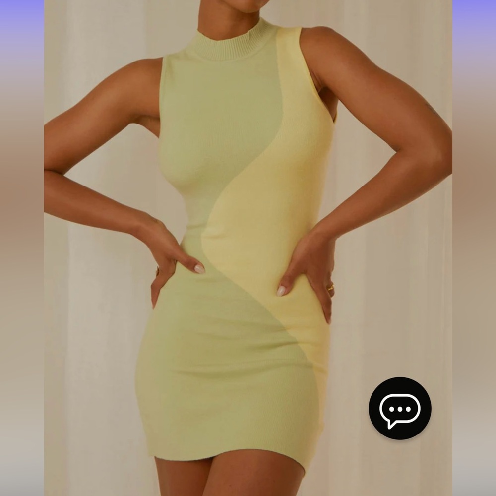Peppermayo Two-Tone Light Green and Cream Knit Mini Dress - Picture 3 of 9